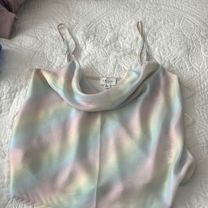 Iridescent Rainbow Cowl Neck Crop Top sz Sm